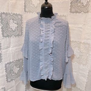 Lavender Sheer Ruffled Long Sleeve Blouse S